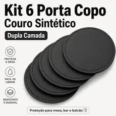 Kit 6 Porta Copo Varias Formas Couro Sintético Dupla Camada P/ Mesa Bar Balcão Suor Chopp Cerveja