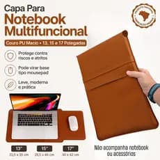 Capa Para Notebook Multifuncional Macia De Couro PU Macbook Air Pro 13, 15 e 17 Polegadas Bolsa MousePad