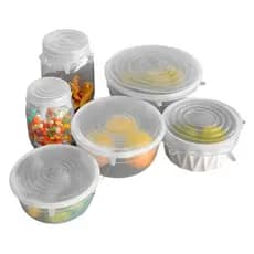 Kit Com 06 Tampas De Silicone Ajustáveis Diferentes Tamanhos