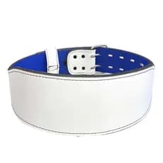 Cinturão De Couro e Fivela Inox  Branco E Azul Profissional  - Musculação E Powerlifting