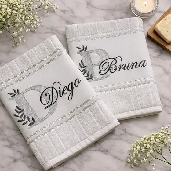 kit 2 toalhas lavabo bordada com nome casal casamento noivos madrinha padrinho de casamento
