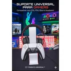 Suporte Gamer Universal para Headset e Controle – Organização e Estilo RGB