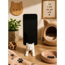 Suporte de Celular Gato Decorativo | Porta Celular para Mesa, Escritório e Home Office | Impressão 3D Premium