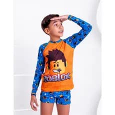 Roupa de Praia UV50 Roblox Menino Conjunto Blusa e Sunga Solar