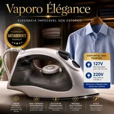 Ferro de Passar a Vapor Vaporo Élégance 127V ou 220V Base Cerâmica Antiaderente Leve e Potente
