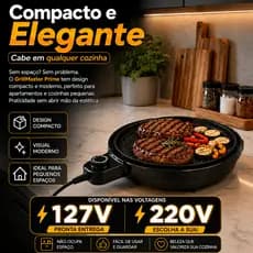 Grill Elétrico Antiaderente GrillMaster Prime Controle de Temperatura Churrasco Sem Fumaça - 127V ou 220V