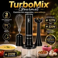 TurboMix Gourmet 3 em 1 Processador e Batedor Elétrico Portátil 200W Copo 700ml  127V ou 220V - Sortida(branco/preto)