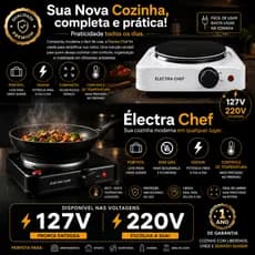 Cooktop Elétrico Portátil Électra Chef 1 Boca Potente 1000W 127V (branco) e 220V (preto)