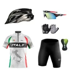 Conjunto Ciclismo Camisa Proteção Uv e Bermuda + Capacete Ciclismo + Luva + Óculos de Proteção