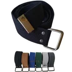 Cinto Lona Masculino 2 Fivelas Meia Argola Quadrada 4cm Prata Envelhecida JK
