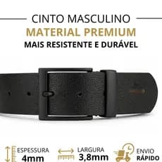 Cinto Largo Masculino Fivela Preta Black 3.8cm Regulável Premium
