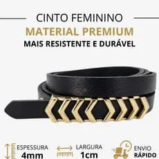 Cinto Feminino Fino 1cm Fivela Dourada em Elos Elegante Cintura e Quadril do PP ao Plus Size