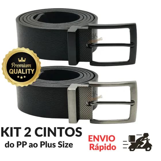Kit 2 Cintos Masculinos Preto Social Casual Ajustável Material Resistente PP ao Plus Size