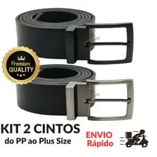 Kit 2 Cintos Masculinos Preto Social Casual Ajustável Material Resistente PP ao Plus Size