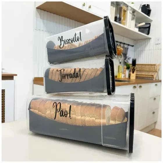 Porta-pão deslizante - porta-biscoito deslizante - porta-torrada deslizante - pote para biscoito - pote para mantimentos