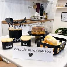 Coleção black bamboo - saleiro - açucareiro - porta utensílios