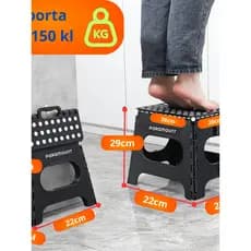 Banqueta Dobrável Suporte 150kg Portátil Antiderrapante Multiuso Banquinho Criança Escada Pescaria Camping - Preta/Branc