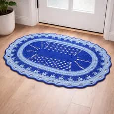 Tapete Oval Crochê Para Sala Cozinha Banheiro | Produto Artesanal - Barbante Cor Verde, Bordo, Azul