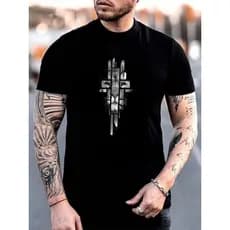 Camiseta Camisa Masculina Leão de Juda Yeshua Cruz e a Espada 100% Algodão gola redonda, Cruz espada