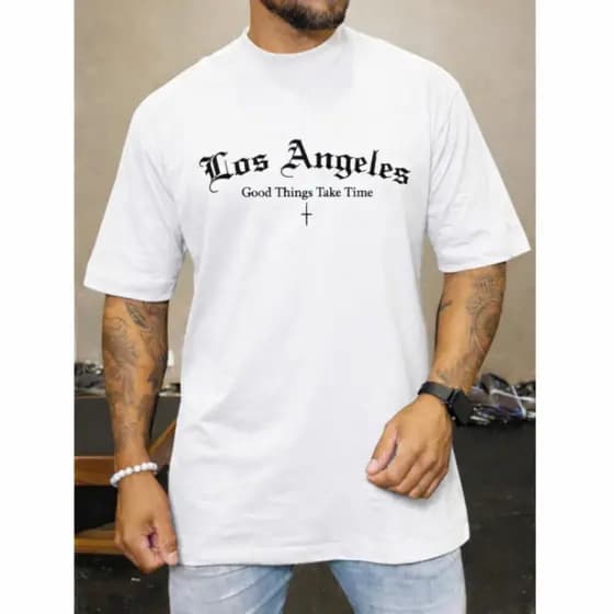 Camiseta Unissex 100% Algodão Streetwear Los Angeles Good time, Camisa Los Angeles Good time Moderna