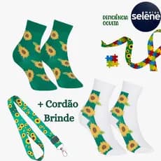 Par de Meias Deficiências Ocultas Girassol + Cordão de brinde Selene 25 a 38