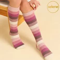 Meia Infantil 3/4 Divertidas Coloridas Selene 22 a 34 Rosa chá / Marfim