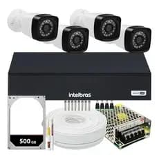 Kit 4 Câmeras Segurança Infravermelho Externas Dvr Intelbras 1004C 4 Canais HD 500gb