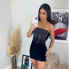 VESTIDO COM BRILHO Moda Feminina Tomara que caia