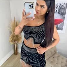 conjunto veludo cropped saia feminina