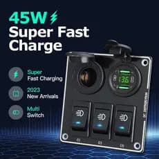 12/24V 45W Acessórios de carro Dual USB tipo de carga c adaptador de carregamento rápido QC Voltímetro Power Socket 3 Gang Waterproof Marine Boat Rocker Switch Panel