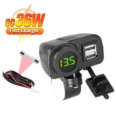 Tomada Carregador Dual USB À Prova D'água Motocicleta Guiador Braçadeira Adaptador De Energia De Carga Rápida Com Voltímetro Para Telefones