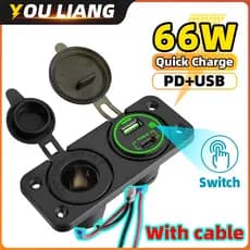 66W Super Carregador Tipo C & QC3.0 USB Touchscreen Interruptor Painel 12V 24V Tomada De Isqueiro Para Carro Motocicleta