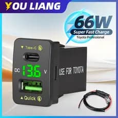 66W USB PD & QC3.0 Telefones Celulares Carga Rápida Para Toyota Tipo C Tomada De Energia Com Voltímetro LED 12V 24V Aces