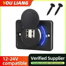 Tomada Universal Para Carregador De Carro USB Duplo 12V-24V Com Luz LED Azul À Prova D'água 5V 4.8A Adaptador De Aliment