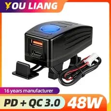 Carregador Rápido De Telefone Para Motocicleta , USB Duplo Tipo C 30W PD E Carga Rápida 3.0 , À Prova D'água 12V-24V , A