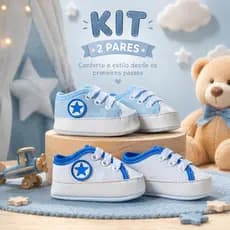sapatinho de Bebê Kit 2 pares tênis confortável para dia a dia creche passeio festa fotos Menino