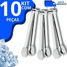 Kit 10 Pegador de Gelo em Aço Inox Multiuso para Bar, Drinks, Cozinha, Frutas, Frios e Carne