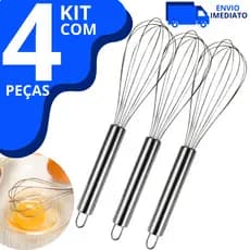 Kit 4 Batedor De Ovos E Massas Fouet Profissional Em Aço Inox Mixer Manual 30cm