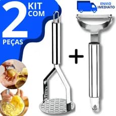 Kit 2 Peças Descascador de Legumes e Amassador Espremedor de Batatas e Legumes em Aço Inox