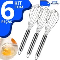 Kit 6 Batedor De Ovos E Massas Fouet Profissional Em Aço Inox Mixer Manual 30cm