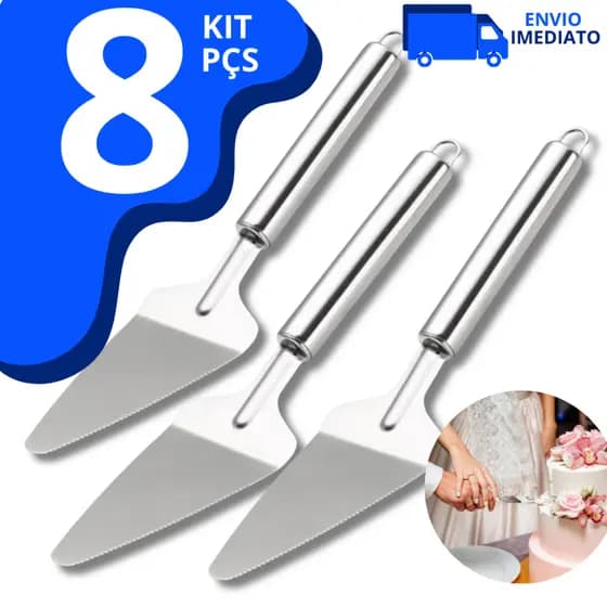 08 Espátula Para Cortar Bolo Torta e Pães de Aço Inox Com Serra Resistente Multiuso
