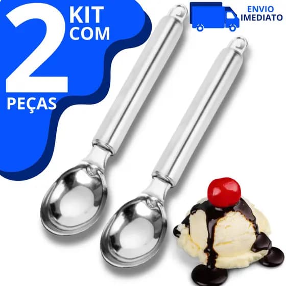 Kit 02 Colher Pegador De Sorvete E Açaí Concha Em Aço Inox 20,5cm Reforçada