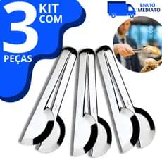 Kit 03 Pegador Universal Em Aço Inox Para Comidas Saladas Salgados Macarrão Multiuso
