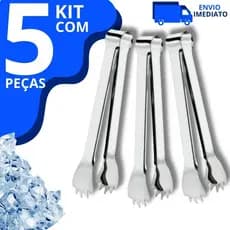 Kit 5 Pegador de Gelo em Aço Inox Multiuso para Bar, Drinks, Cozinha, Frutas, Frios e Carne