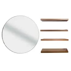 Espelho 40cm Redondo + Prateleiras com suporte para Banheiro Sala Quarto