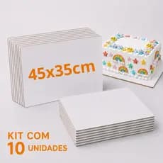 Kit 10 Cake Board MDF 45x35cm Retangular Branco Canto Reto Suporte Tabuleiro base para Bolo 3mm