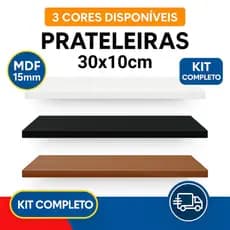 Prateleiras MDF 30x10cm com Suporte Quarto Sala Banheiro Branca Preta Freijó + Kit Instalação