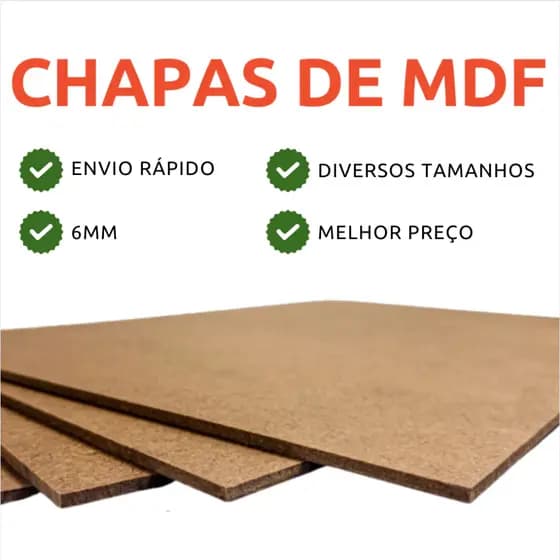 Placa/Chapa De MDF Cru 6MM - 75x40cm 01 unidades - Sublimação, Artesanato, Casa, Prateleira, Quadro
