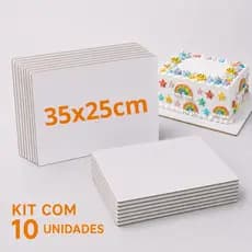 Kit 10 Cake Board MDF 35x25cm Retangular Branco Canto Reto Base Suporte Tabuleiro para Bolo 3mm