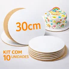 Kit 10 Cake Board MDF 30cm Redondo Branco Base Suporte Tabuleiro Prato para Bolo 3mm